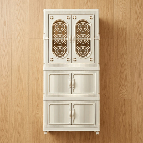 Stackable Plastic Storage Cabinet with Doors and Castors
