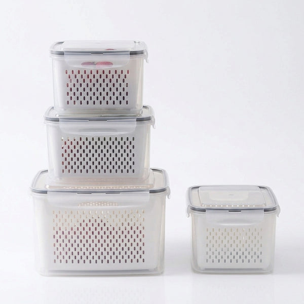 4 Piece Refrigerator Container Set with Drain Baskets