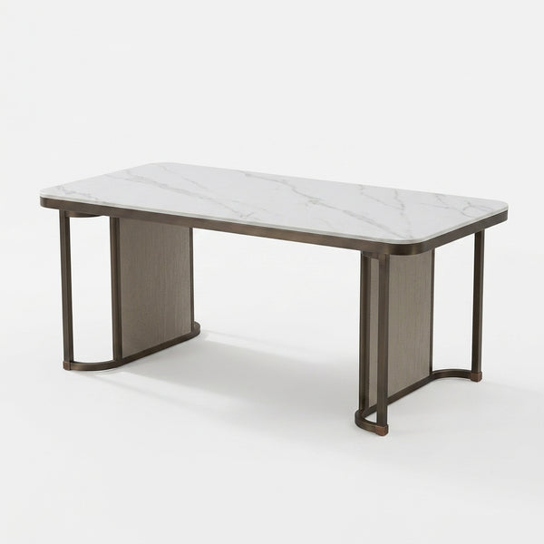 Marble-Effect Coffee Table with Metal Frame