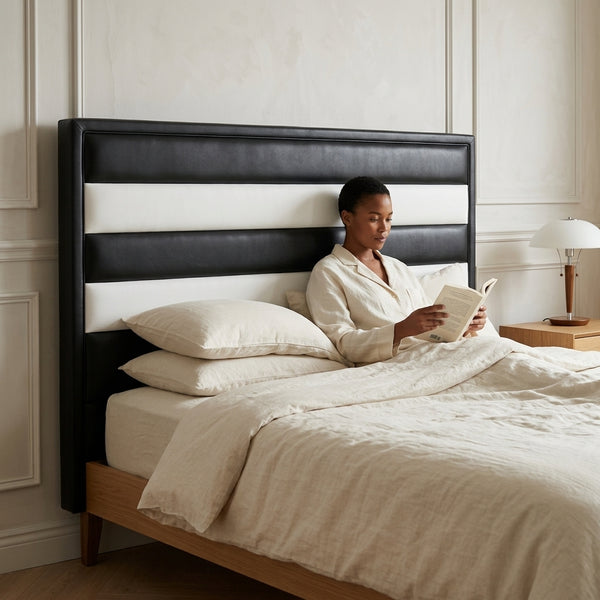 Black Upholstered Panel Headboard for Bedroom
