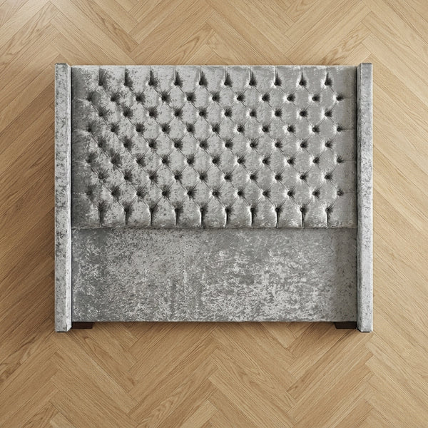 Button-Tufted Wingback Headboard Crushed Velvet