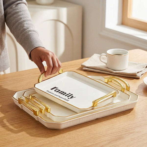 Cream White Rectangular Luxury Serving Tray