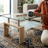 Glass Coffee Table with Wooden Accent