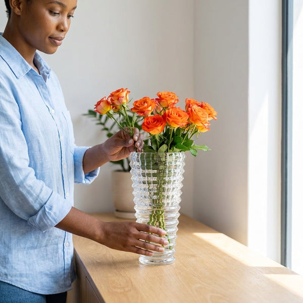 Textured Glass Vase with Beaded Geometric Pattern