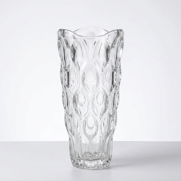 Round Point Textured Glass Vase with Wavy Rim
