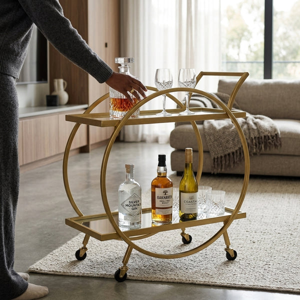 Double-Level Gold Bar Cart for Serving