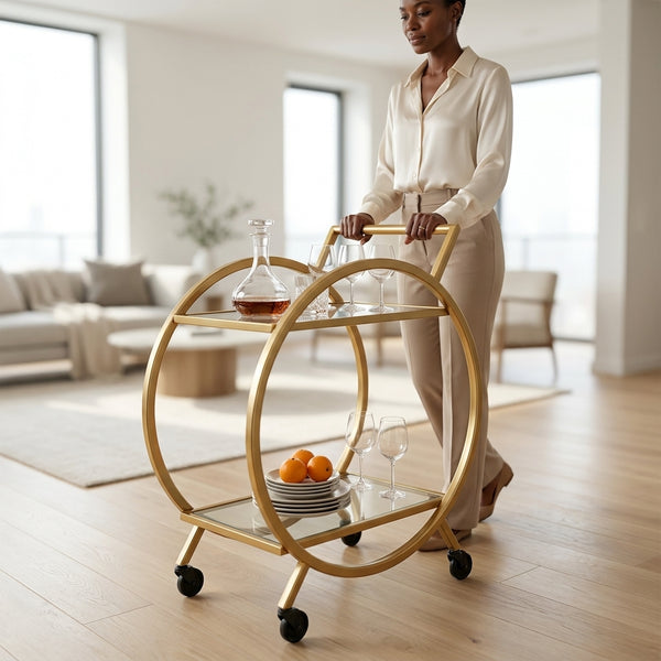 Double-Level Gold Bar Cart for Serving