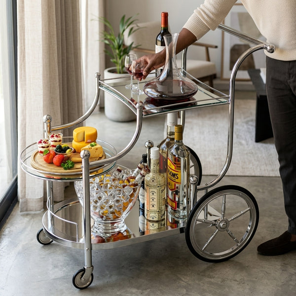 Multi-Level Silver Bar Cart for Serving