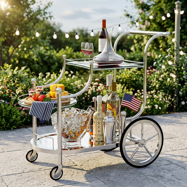 Multi-Level Silver Bar Cart for Serving