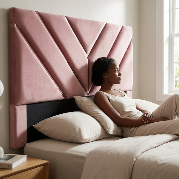 Glamorous Chevron Channel Headboard with Velvet & Metal