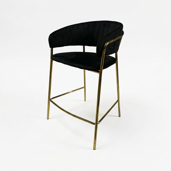 Upholstered Bar Stool with Curved Back and Metal Frame