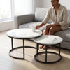 Round Marble Effect Nesting Coffee Tables with Black Metal Frame
