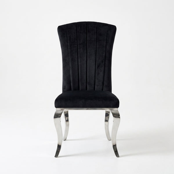 Black Velvet Upholstered Dining Chair with Silver Legs