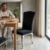 Black Velvet Upholstered Dining Chair with Silver Legs