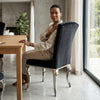 Black Velvet Upholstered Dining Chair with Silver Legs