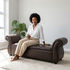 Button-Tufted Rolled-Arm Storage Bench