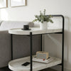 2-Tier Marble-Effect Side Table on Wheels with Black Metal Frame