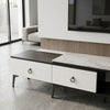 Stylish Modern Marble-Top TV Stand with Ample Storage featuring a sleek design and spacious drawers.