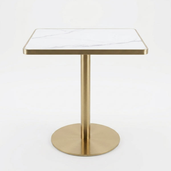Square Marble Effect Dining Table with Gold Pedestal Base