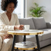 Round Marble Effect Side Table with Gold Trim and Lower Shelf