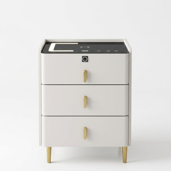 Modern Minimalist Solid Wood Wireless Nightstand with Storage Cabinet