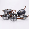 12 Piece Pot Set Stainless Steel Base with Wooden Grain Finish