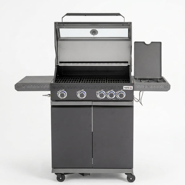 Freestanding Outdoor Gas BBQ with Viewing Glass and Side Burner