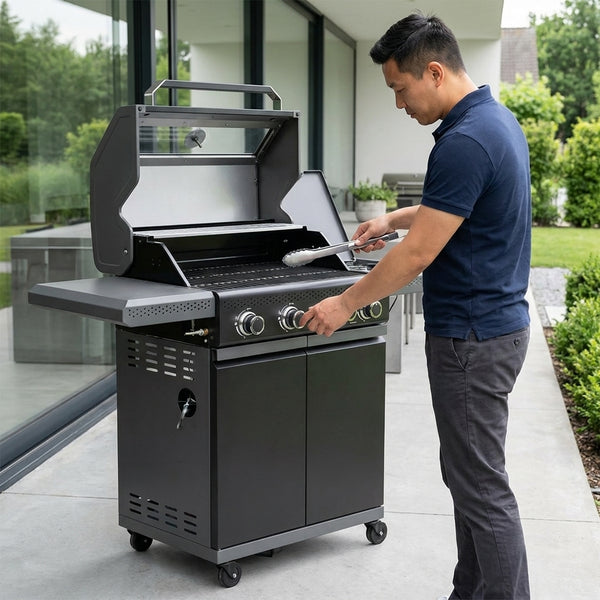 Freestanding Outdoor Gas BBQ with Viewing Glass and Side Burner