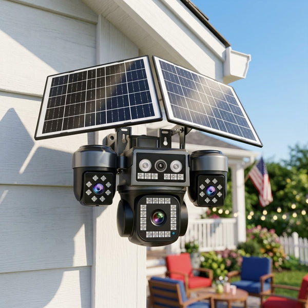 Solar-Powered 8MP Outdoor Dome Security Camera with Multi-Lens View