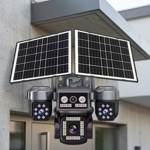 Solar-Powered 8MP Outdoor Dome Security Camera with Multi-Lens View