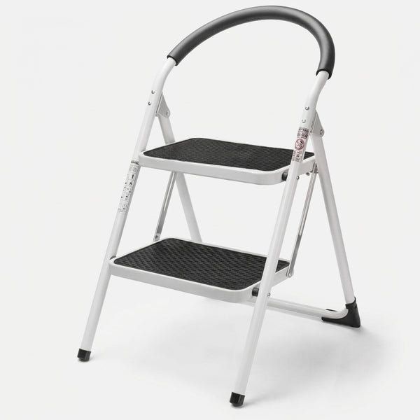 Modern 3-Step Folding Steel Stool with Storage Shelf