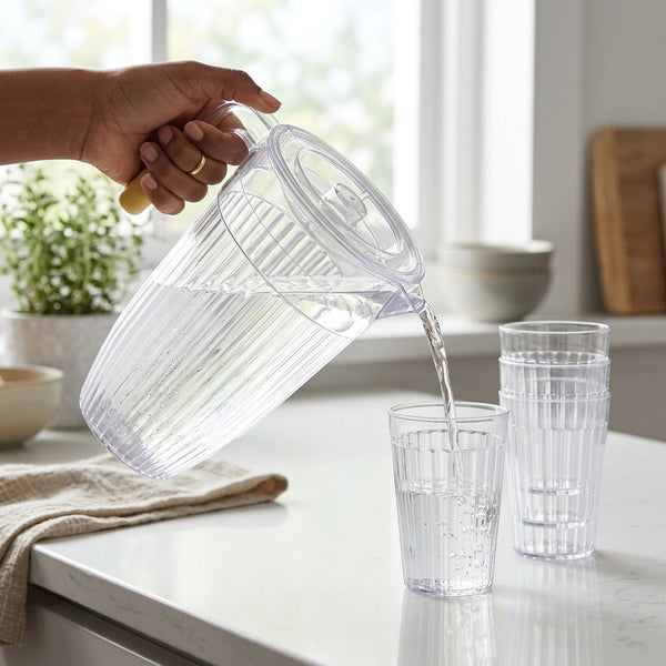 Clear Plastic Water Jug with Matching Cup Set