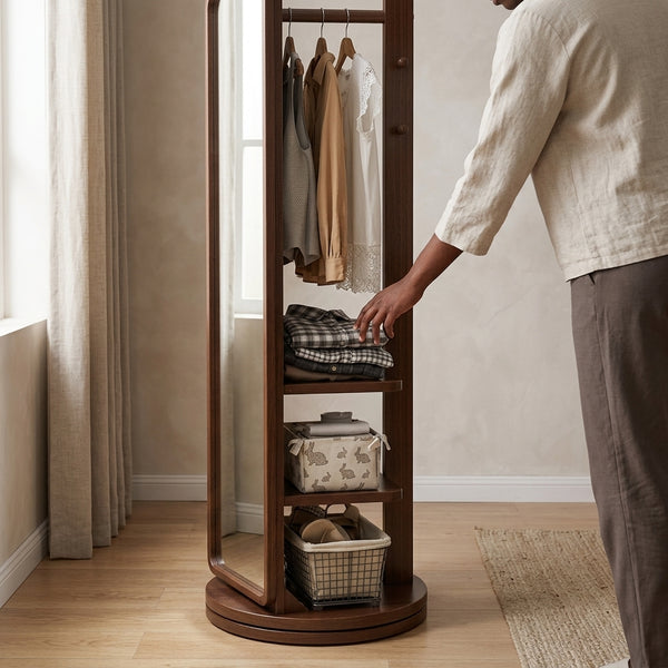 Multifunction Wooden Rotating Mirror Rack