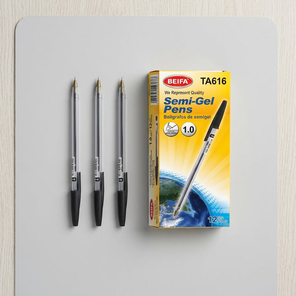 12 pcs Semi-Gel Pen with Narrow Cap Black