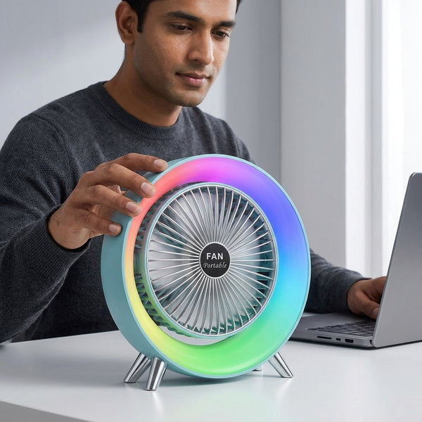 3 Speed Fan Night Light USB Charging Mini Fan