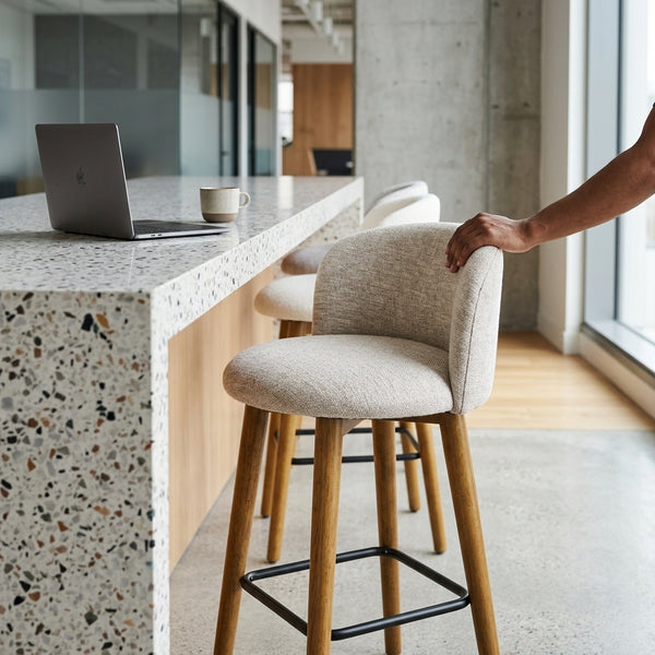 Modern Upholstered Bar Stool With Wooden Legs