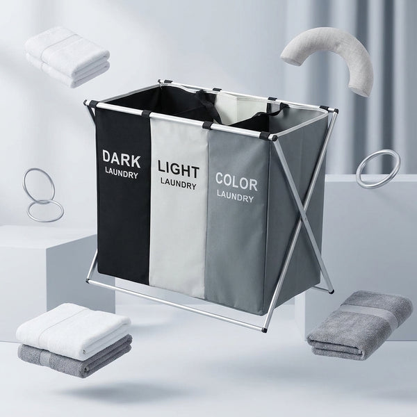 3 Compartment Laundry Hamper Collapsible Aluminium Basket