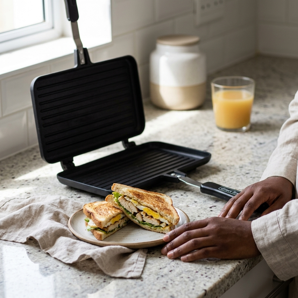 Double Ribbed Non-Stick Breakfast Pan & Sandwich Toaster