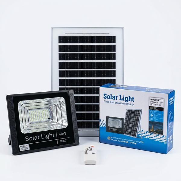 40W Solar Floodlight, solar light with panel and remote, ideal for outdoor use without electricity