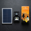Image of a 10W Solar Floodlight with solar panel and packaging, showcasing solar-powered outdoor lighting solution.