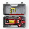 2-Ton Manual Hydraulic Car Jack inside a compact storage case with handle and accessories.