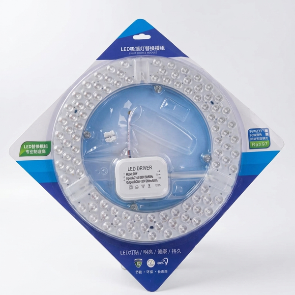 96W Magnetic Ceiling Light LED Chip 34cm in packaging with LED driver visible on a white background.