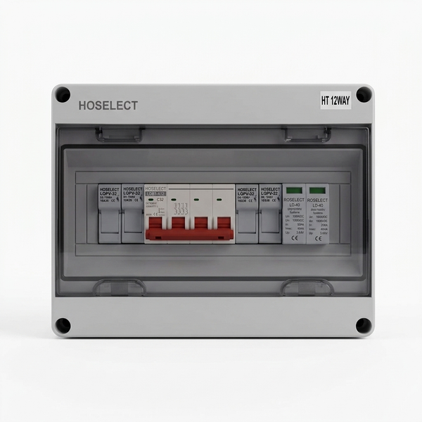 12-Way Electrical Distribution Box displaying organized electrical components and circuit breakers.