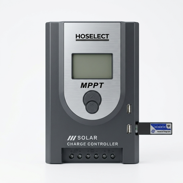 20A MPPT Lithium Battery Charge Controller with WiFi Dongle, showing MPPT display and USB port.