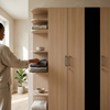 4 Door Wardrobe with Open Shelves – Light Wood featuring open shelves and storage for clothing and essentials.