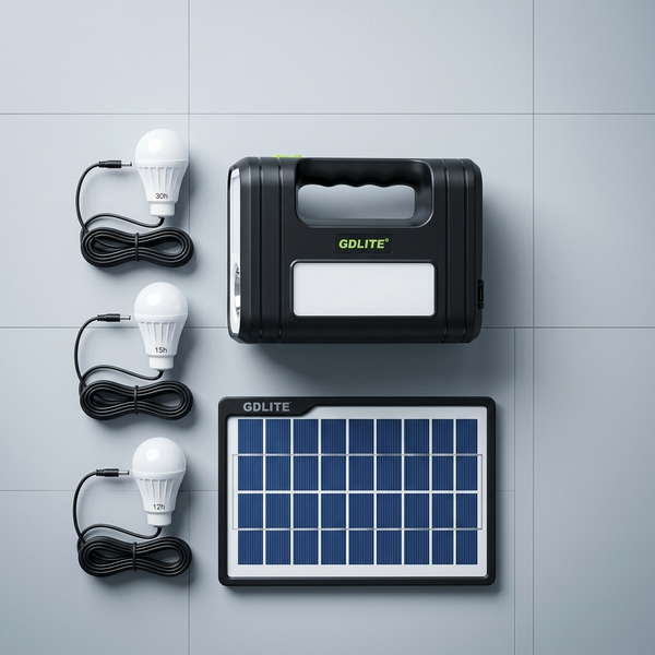 Portable Solar Home Lighting Kit Panel 3 Bulbs Torch including solar panel and LED bulbs for home use.