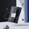 7.4V 1800mAh Li-Ion Battery Pack floating with geometric shapes and a modern design backdrop.