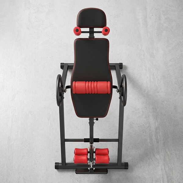 Adjustable Inversion Table for Home Fitness with padded backrest and ankle restraints.
