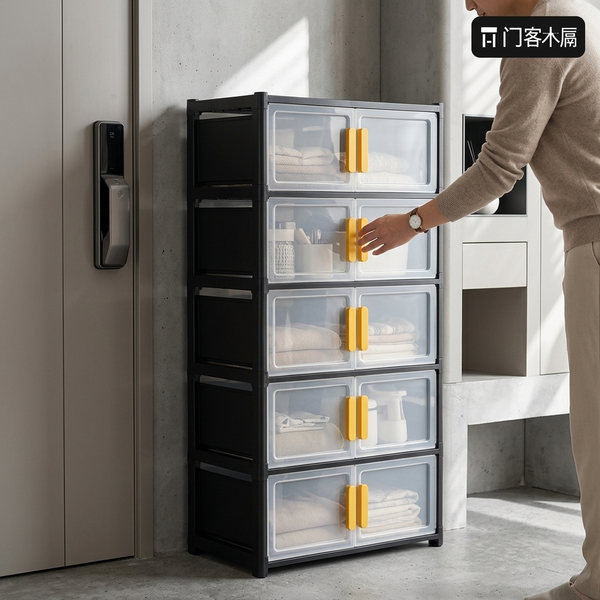 6 Layer Double Door Shoe Storage Cabinet displayed in modern space, showcasing its functional design and organization features.