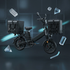 16-Inch Electric Delivery Cargo Bike with front and rear cargo bags, designed for efficient delivery operations.